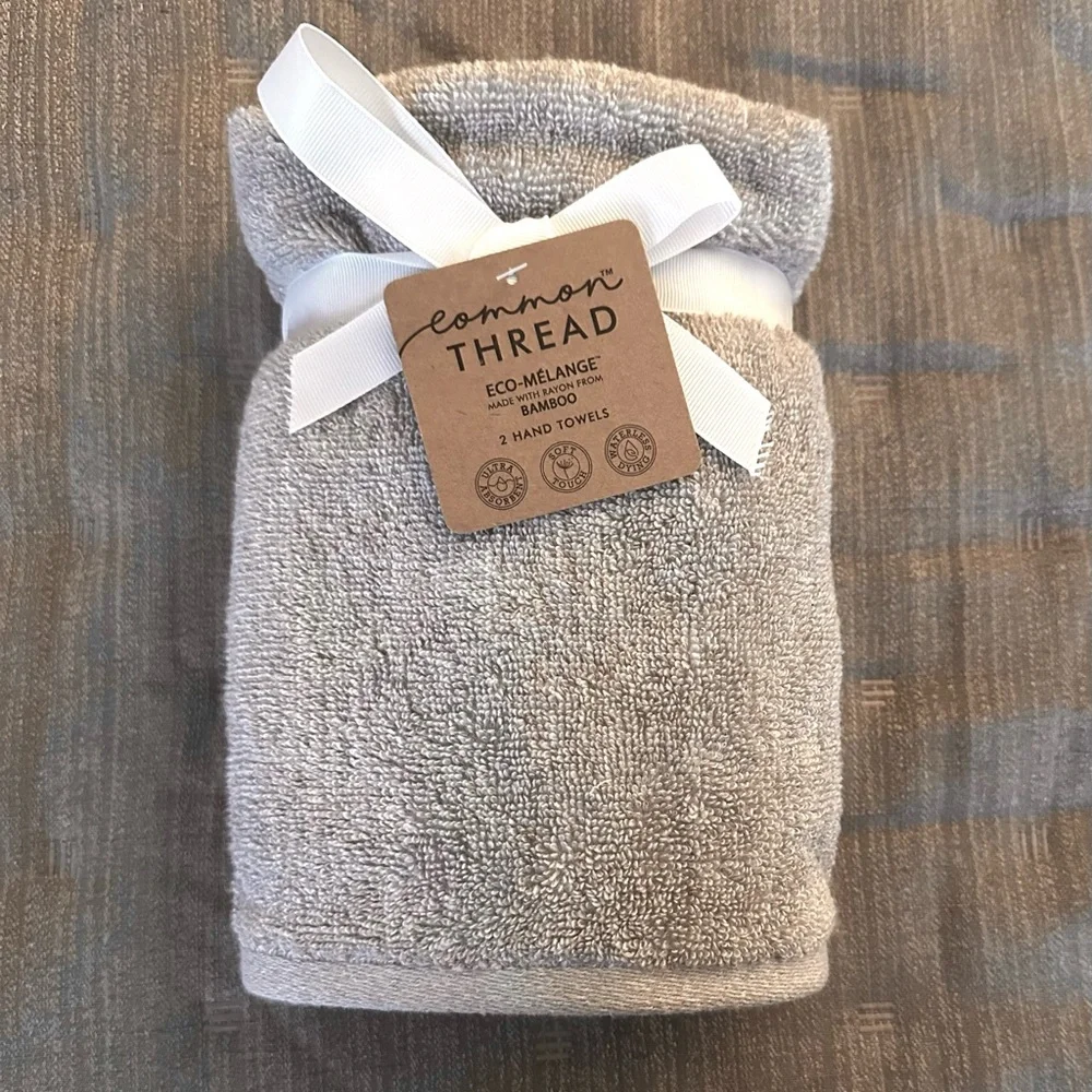 Common Thread Eco-Melange Gray Hand Towels Set of 2 NEW WITH TAGS